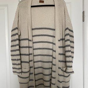 White and Grey Striped Cardigan